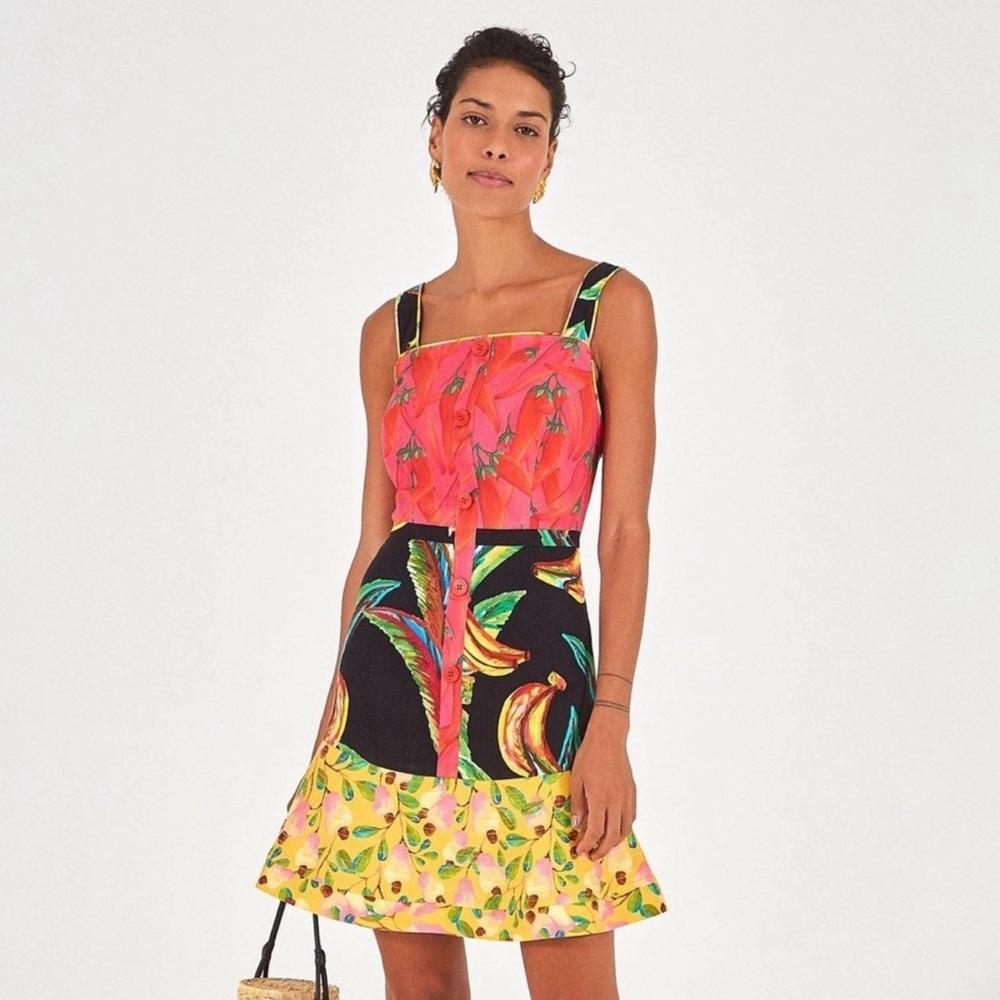 FARM Rio Colorful Tropical Mini Dress XS Linen Blend
